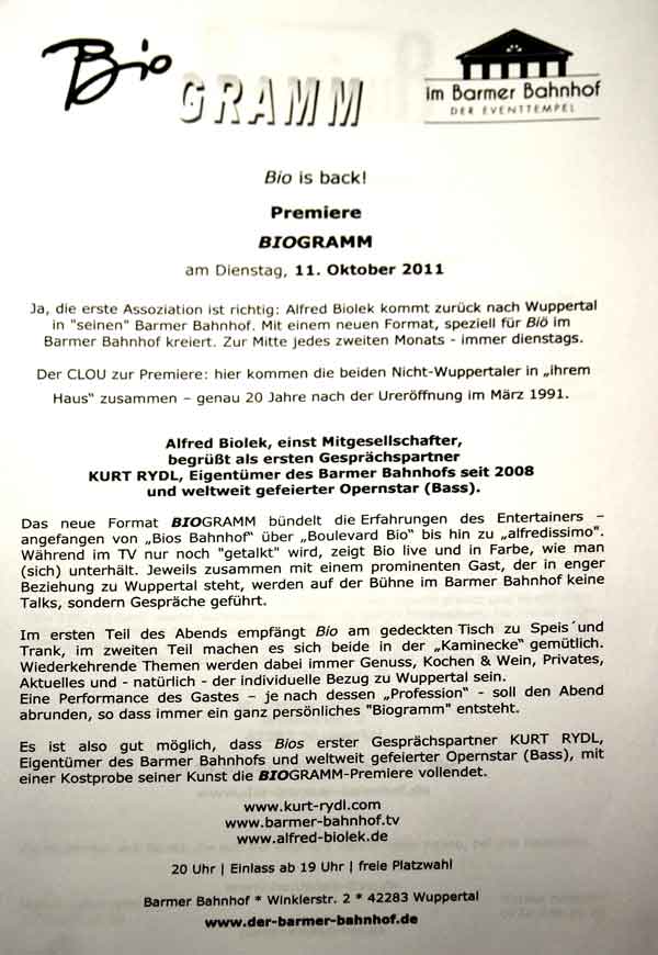 Medien-Information zum "Biogramm" mit Kurt RYDL