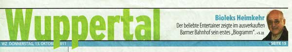 Frontpage der "Wuppertaler Zeitung", 13.10.2011